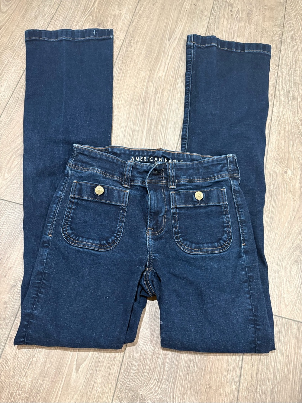 American Eagle Outfitters Women's Dark Blue High-Rise Pocket Jeans